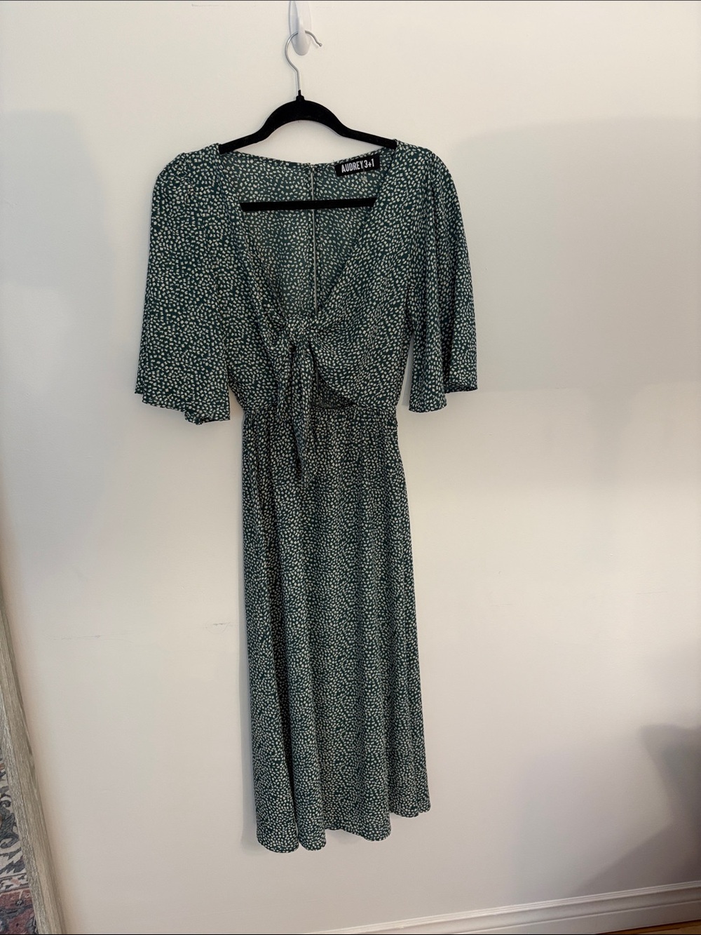 Audrey 3+1 Green & White Printed Tie-Front Midi Dress